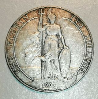 Rare 1907 Britain Silver Florin Two Shillings - Edward Vii -