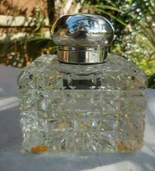 Antique John Grinsell & Sons Jg&s Inkwell Cut Crystal W/ Sterling Silver Top