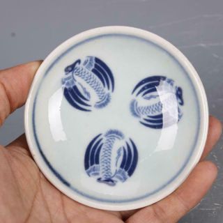 Old Chinese Porcelain Qing Tongzhi Blue White Phoenix Pattern Plate 3.  4 "