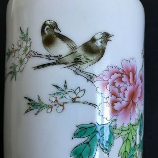 Old Chinese Bird Flower Vase 1900th.  Marked In Bottom