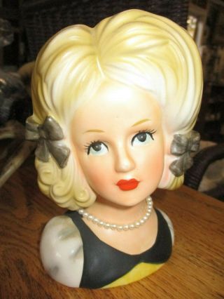 Antique Vintage Rare Blonde Teen Girl Lady Pigtails Relpo Headvase Head Vase