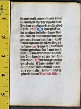 Rare Medieval illuminated Manuscript leaf in Dutch,  Initials in red&blue,  ca.  1460 2