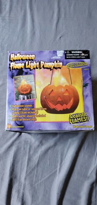 Rare 2002 Gemmy Halloween Prop Fire Flame Light Pumpkin W Sound