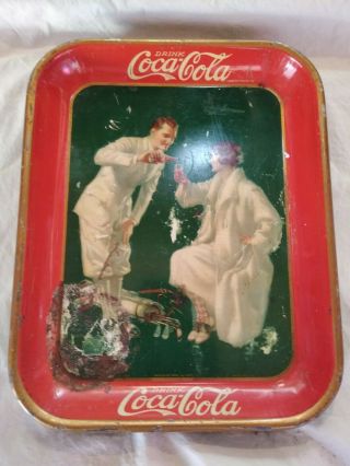 Antique 1926 Coca Cola Advertising Soda Serving Tray The Golfers Coke