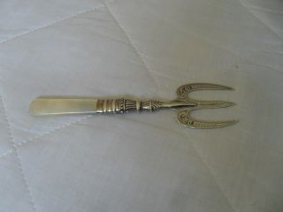 Antique Solid Silver And Mother Of Pearl Pickle Fork Hallmarked Birmingham 1912