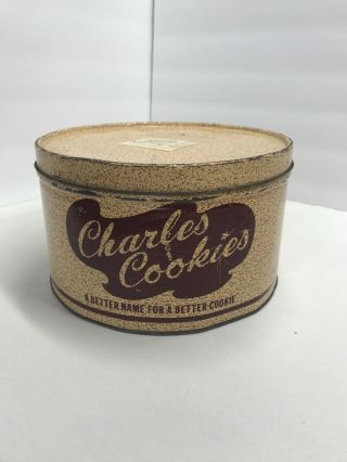 Vintage Rare Charles Cookies Potato Chip Tin Canister Calhoun Ky Mountville Pa