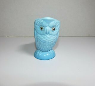 Antique Blue Milk Glass Owl Pitcher/ Creamer - 3 1/2 " Tall - Glass Eyes