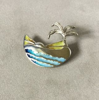 RARE STERLING SILVER & ENAMEL BROOCH BY NORMAN GRANT.  SEA SUNSET PALM TREE 3