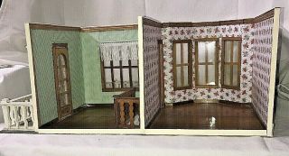 Vintage Miniature Dollhouse Room Box With Porch Handmade 23” X 13”
