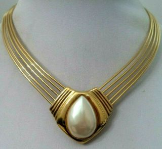 Rare Stunning Vintage Estate Signed Trifari Pearly Gold Tone Necklace G887c