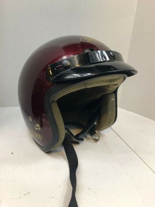 Vintage Maroon Shoei Helmet Rj - 101v & Visor / Size Xs Open Face Motorcycle