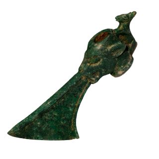 Extremely Rare Circa 1000 - 700 Bc Luristan Military Bronze Ax Decorated With Ani
