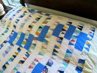 SIGNED Vintage Feed Sack Hand Sewn Gee ' s Bend Style BANDSAW Quilt; NEEDS TLC 3
