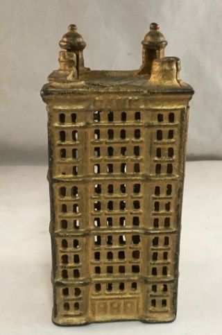 Antique Victorian Cast Iron Still Bank Penny Bank Building Skyscraper Gold Gilt