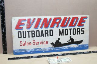 Rare Vintage Evinrude Outboard Motors Sales Service Metal Dealer Sign Marine Gas