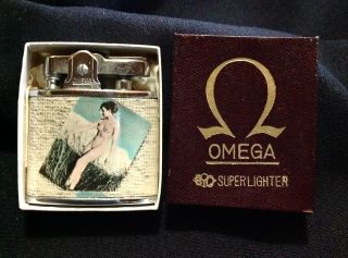 Vintage Rare 1950s Omega Pat 41277o Lighter Pin Up Girls Nude Briquet Dn13