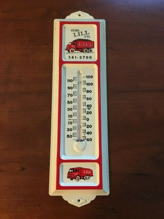Rare Vintage Lill Coal & Oil Company Chicago Porcelain Metal Thermometer Sign
