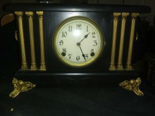 Antique Black Sessions? Unmarked Mantle Clock Wind Up - Missing Keys,