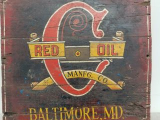 1910s Rare Vintage Red Oil Baltimore Md Wood Sign Gas Station Farm Old Garage