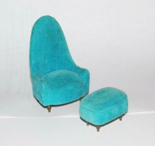 Vintage Mid Century Modern Upholstered Chair & Ottoman Doll House Furniture