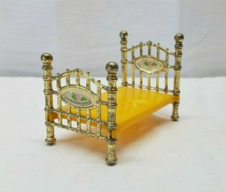 Vintage Dollhouse Furniture Metal Brass Bed The Littles Mattel 1980s Miniature