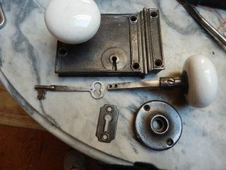 Antique Door Rim Lock White Ceramic Knobs Complete Security Latch