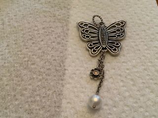 Authentic Pandora Butterfly Pearl Pendant 390352ccz Rare And Retired