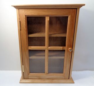 Wood With Glass Door Display Cabinet For Miniatures Thimbles Collectibles