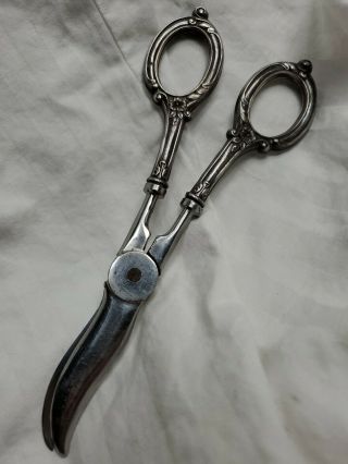 Antique Ornate Repousse Sterling Silver Grape Shears Scissors Italy Wolfenden