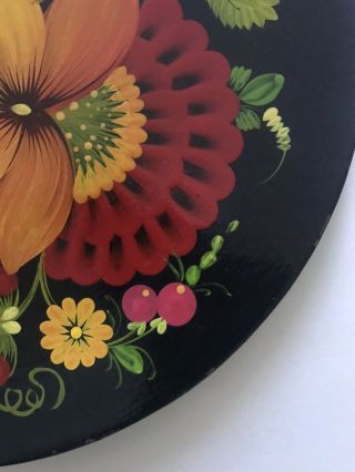 VINTAGE RUSSIAN FOLK ART WOODEN PLATE TAPEJIKA HAND PAINTED FLORAL W TAG 11 3