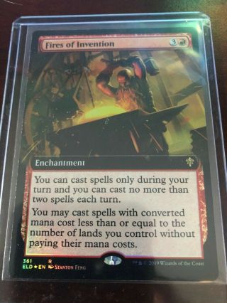 Mtg 1x Fires Of Invention Foil Extended Art Throne Of Eldraine
