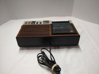 VINTAGE GE 7 - 4956B AM - FM Cassette Player Alarm Clock Radio wood grain AJP567 S44 2