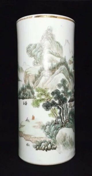 Rare Antique Chinese Porcelain Hat Stand Vase Scholar Art Qian Jiang Color