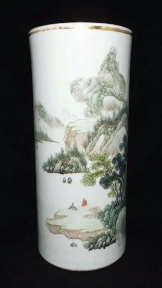 Rare antique Chinese porcelain hat stand vase scholar art qian jiang color 2