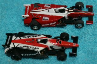 Rare Set Of Two Vintage Auto World Indianapolis 500 Firestone Red/whit Slot Cars