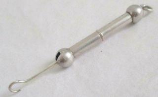 Antique Miniature Silver Telescopic Button Hook For Chatelaine /fob 1880