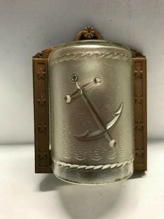 Rare Vintage Art Deco Frosted Glass Wall Scone Nautical Ships Anchor