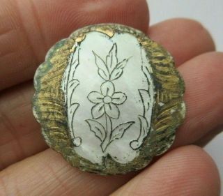 Gorgeous Antique Vtg Victorian Carved Mop Shell Button Gold Luster Flower (g)