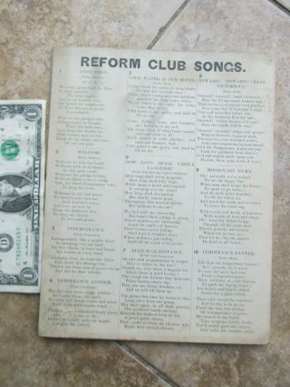 Rare 1880 Lebanon Temperence Reform Society Songsheet,  Prohibition,  Anti - Alcohol