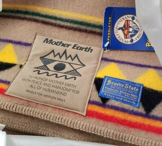 RARE Pendleton Mother Earth Beaver State Vintage Blanket Wool Reversible 64 X 80 3