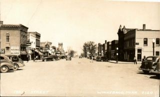 Antique Rppc Postcard Winnebago Mn " Main Street " Attorney Stockdill 