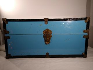Cass Toys Vintage Blue Metal Doll Carrying Case Travel Trunk Craft Re - Purpose