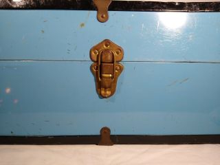 CASS TOYS Vintage Blue Metal DOLL Carrying Case Travel Trunk Craft Re - Purpose 2