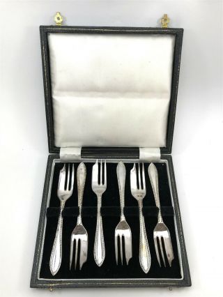 Set Of 6 Vintage Epns Sheffield Silver Plated Cake Forks : In Case Box Hm02