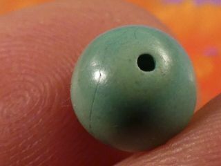 ANTIQUE CHINESE DEEP BLUE GRN TURQUOISE BEAD 8.  6 MM WIDE SATINY SMOOTH 2