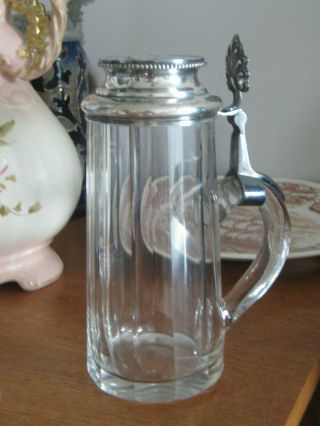 Antique German Beer Stein - Faceted Glass With Silver Lid - Rare