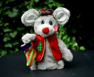 Rare Dan Dee Christmas Animated Musical Light Up Mouse 8 " Blue Eyes Batts Incl