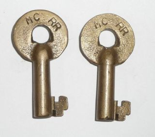 Two Antique M.  C.  R.  R.  Brass Hollow Barrel Keys