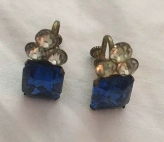 Antique Vtg Czech Blue Glass Earrings