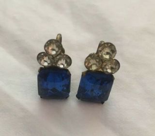 Antique Vtg Czech Blue Glass Earrings 2